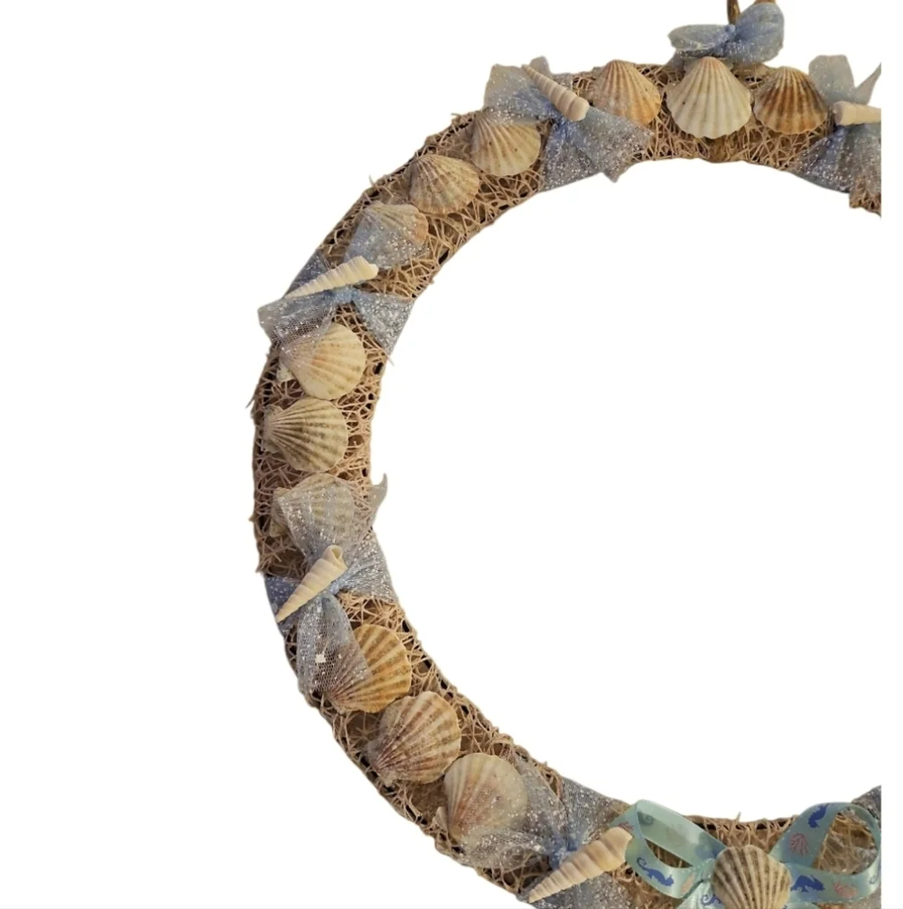 Seashell Ribbon Wreath Handmade Coastal Wall Decor